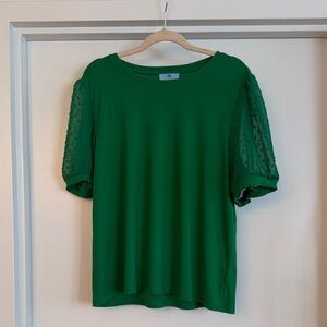 CeCe Green Blouse with Sheer Sleeves